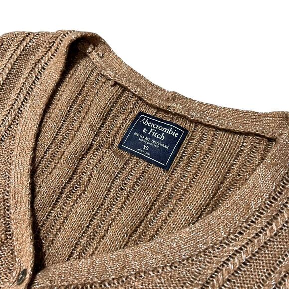 VTG Y2K Abercrombie & Fitch Light Brown Button Up Long Sleeve Cardigan XS - Picture 7 of 8